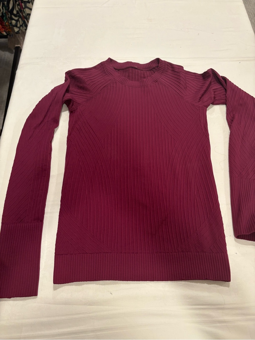 lululemon athletica Long Sleeve Ribbed Crew in Deep Berry